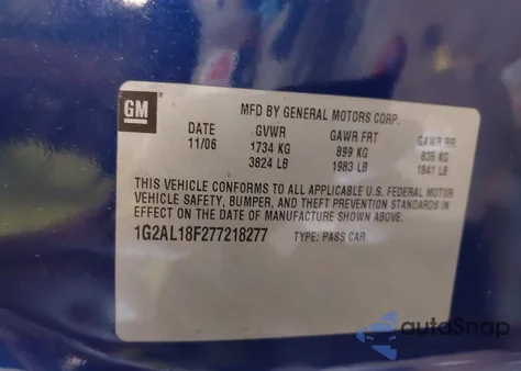 2007 Pontiac G5 z USA, uszkodzony, nr VIN 1G2AL18F277218277